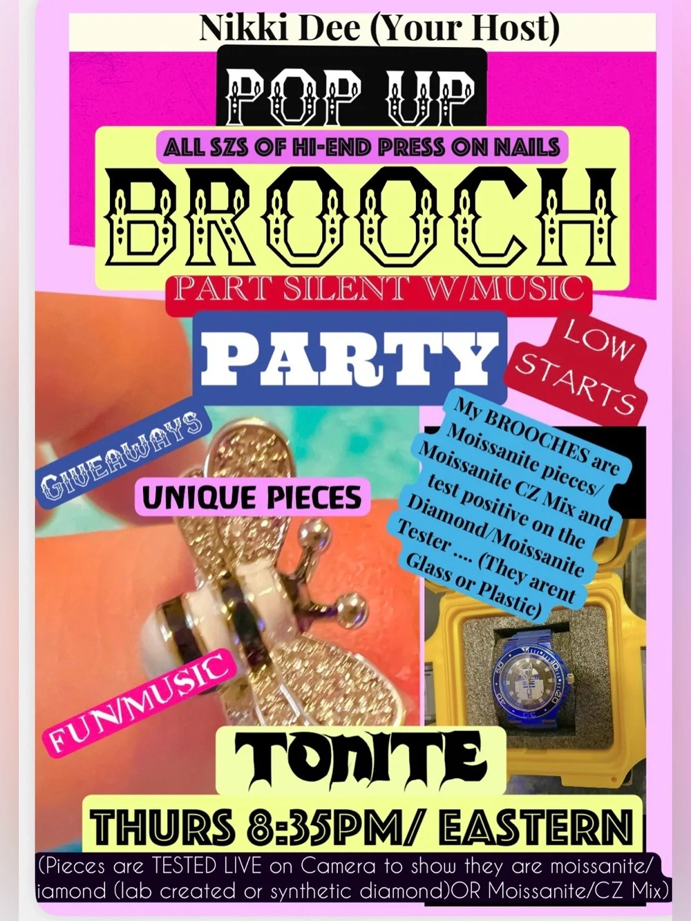 MOISSANITE BROOCHES/ ART PRESS NAILS/giveaways/music/low start